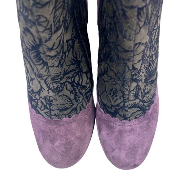GOLD BUTTON Women's Purple Eggplant Moka Floral Retro Side Zip Booties EU 41 - Picture 9 of 13